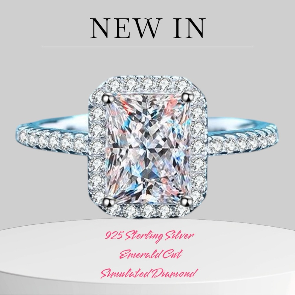 Sterling Silver Emerald Cut Simulated Diamond Ring